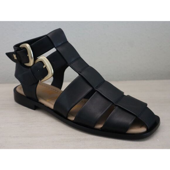 Free People x Sam Edelman Womens Sz 7M Black Leather Dawn Fisherman Sandals - Picture 10 of 12